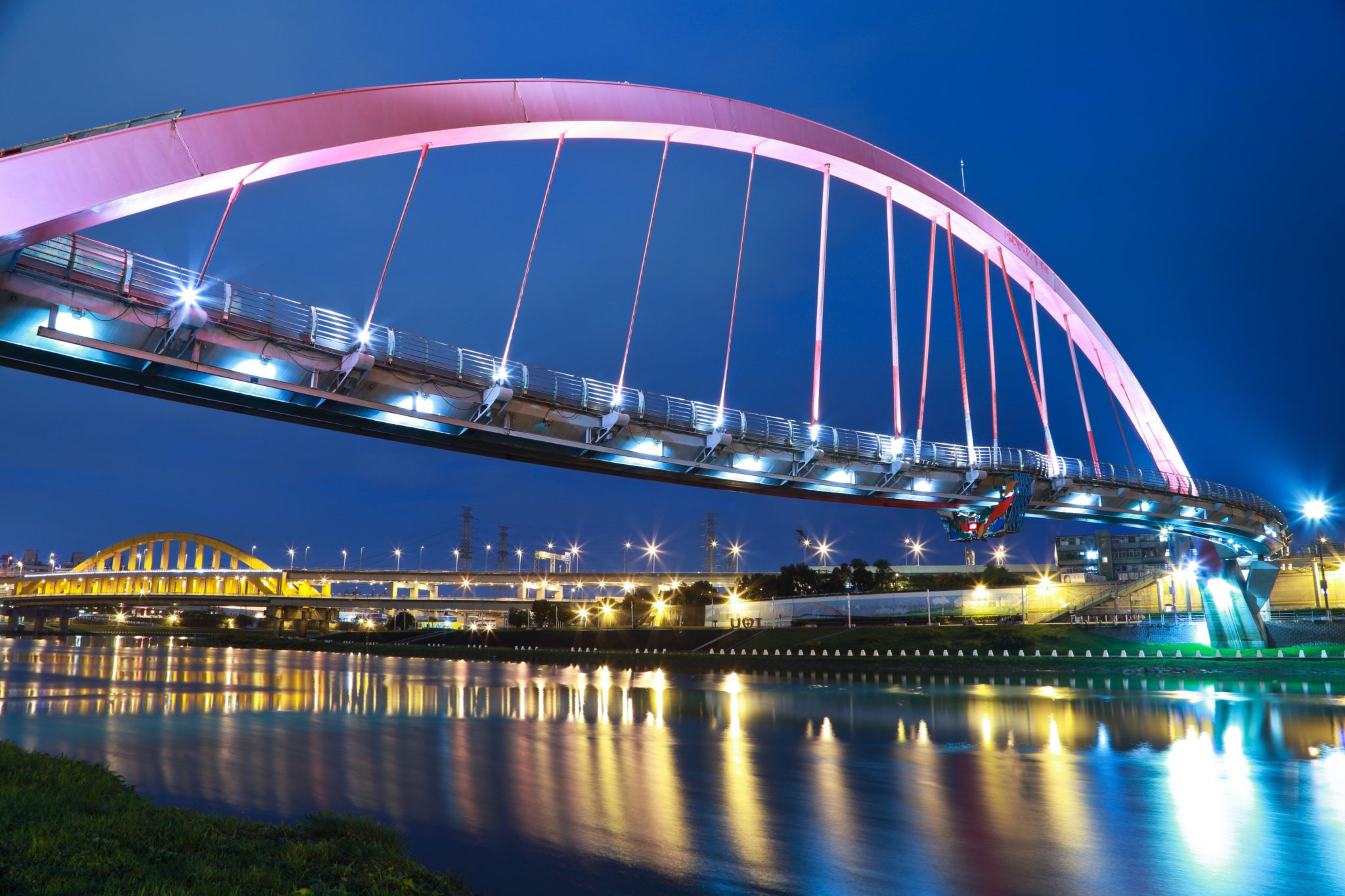 Bridge with lights over the water