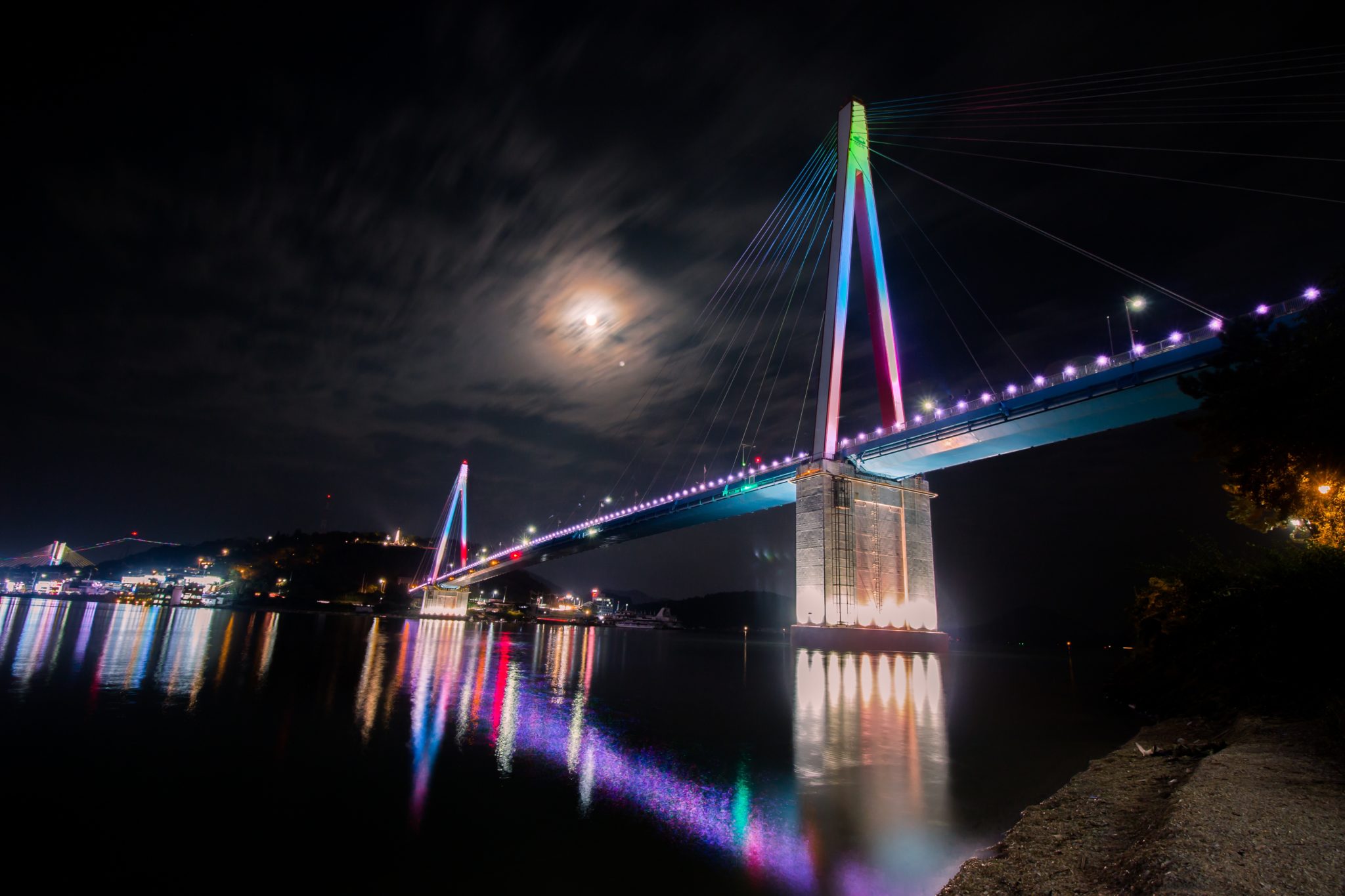 Bridge with multi colored lights