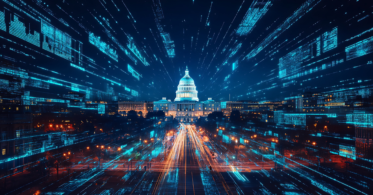 US Capitol Building at Night with Data Streams