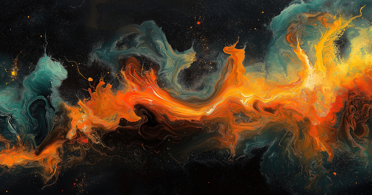 Artistic display of acrylic paints and ink flowing in water on a dark background highlighting vibrant tones