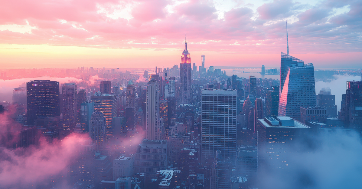 New York City Skyline Sunset with Clouds