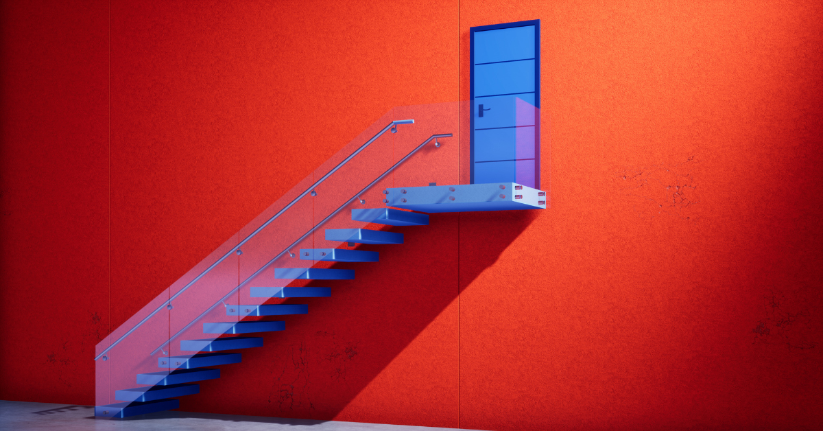 modern red building with outdoor stairs and door, 3d rendering background