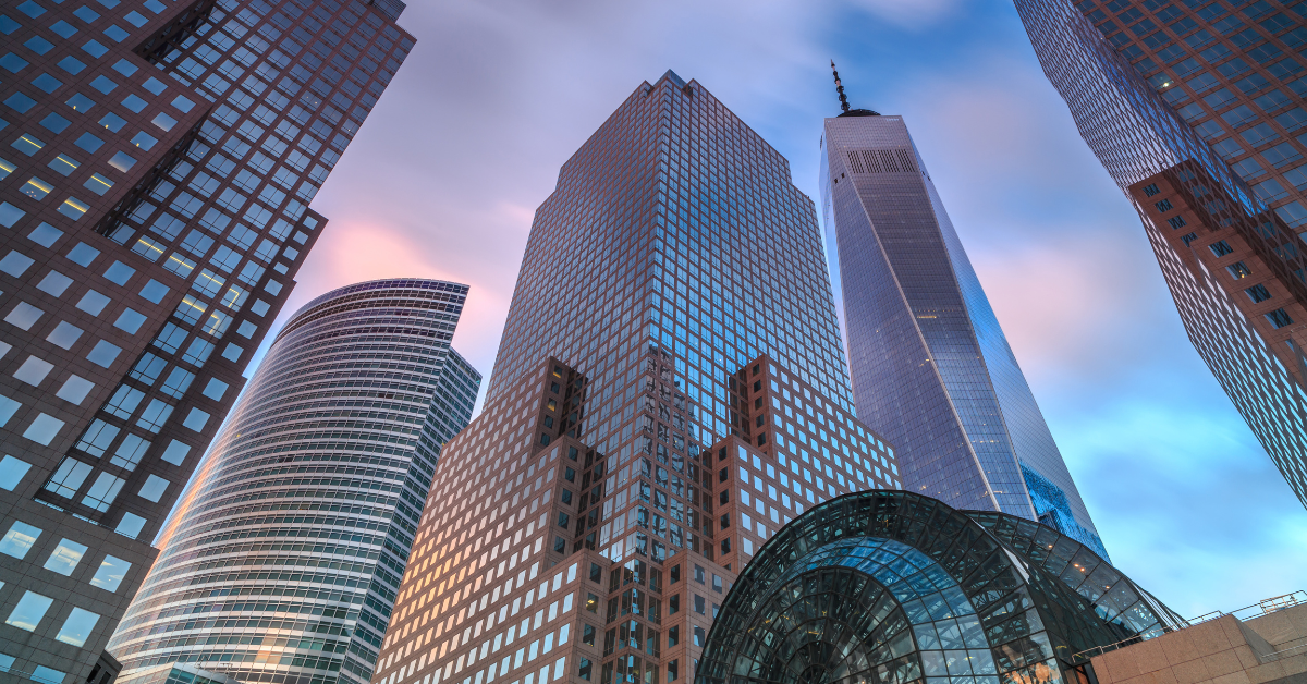 View on Manhattan skyscrapers during sunset