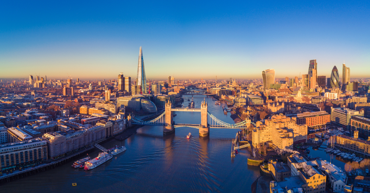 Aerial view of London and the River Thames, signifying target setting