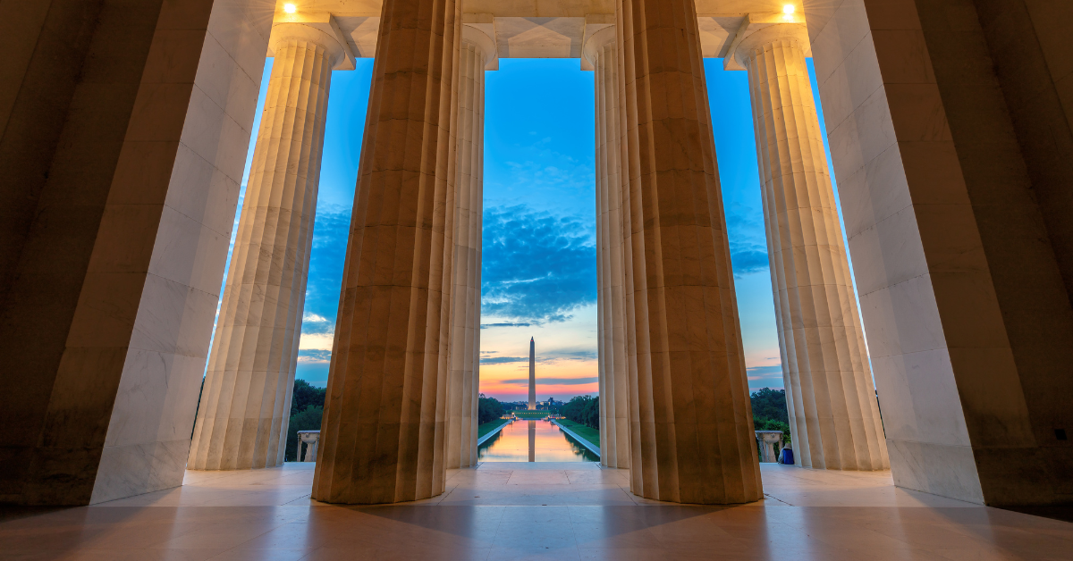 Sunrise view at Lincoln Memorial in Washington DC, USA