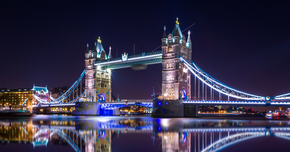 Tower Bridge in London by night