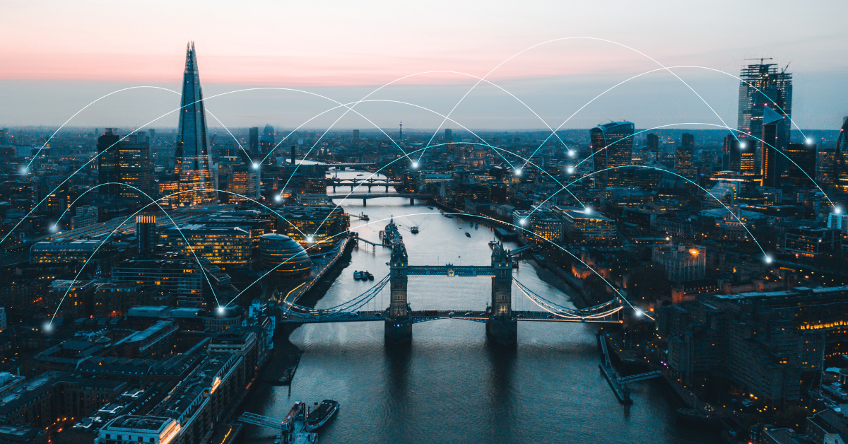 London City Scenery big data network connections, signifying artificial intelligence