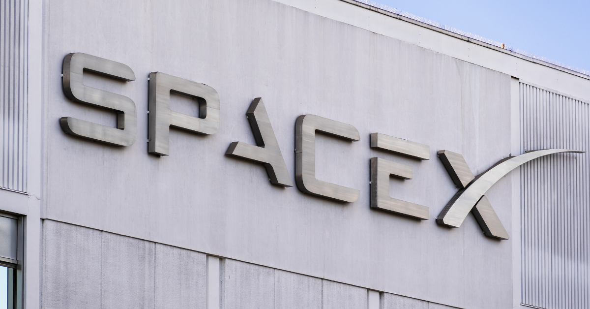 Dec 8, 2019 Hawthorne / Los Angeles / CA / USA - close up of SpaceX (Space Exploration Technologies Corp.) sign at their headquarters; SpaceX is a private American aerospace manufacturer
