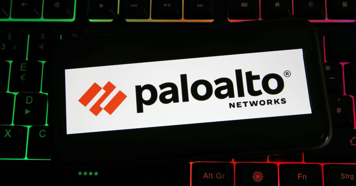 Viersen, Germany - July 9. 2023: Closeup of mobile phone on computer keyboard with logo lettering of Palo Alto networks company